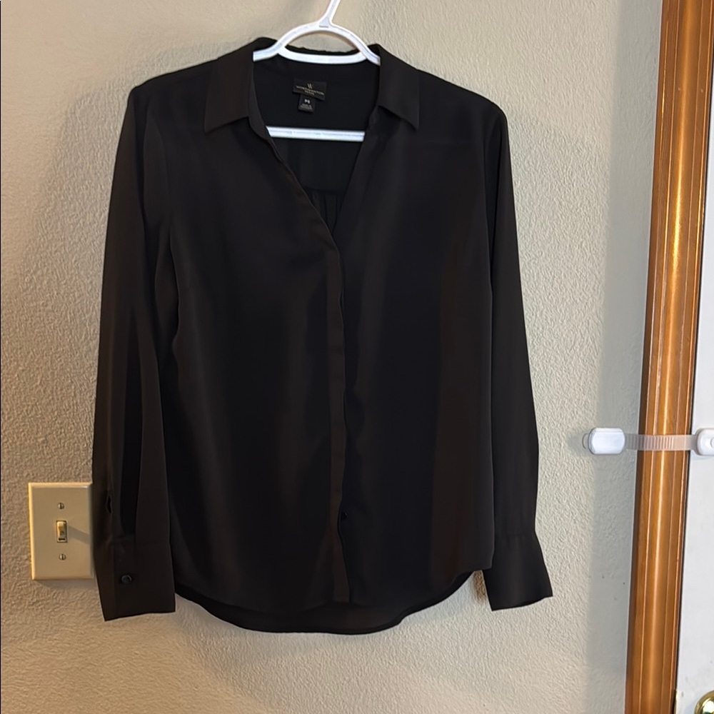 Worthington Black Notched Collar Long Sleeve Blouse
